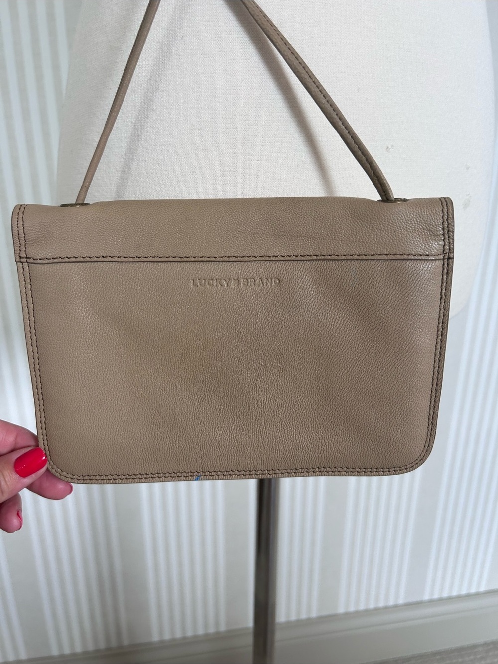 Lucky Brand Vintage Taupe 100% Leather Convertible Wallet Crossbody Purse Bag - Picture 3 of 15